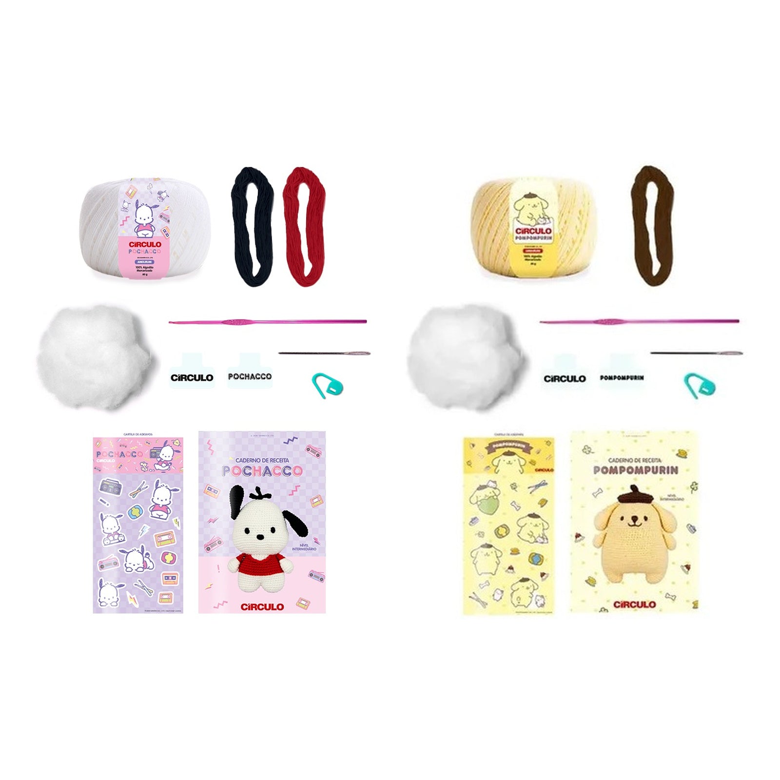 Kit 2 Amigurumis Pochacco Pompompurin Sanrio Círculo