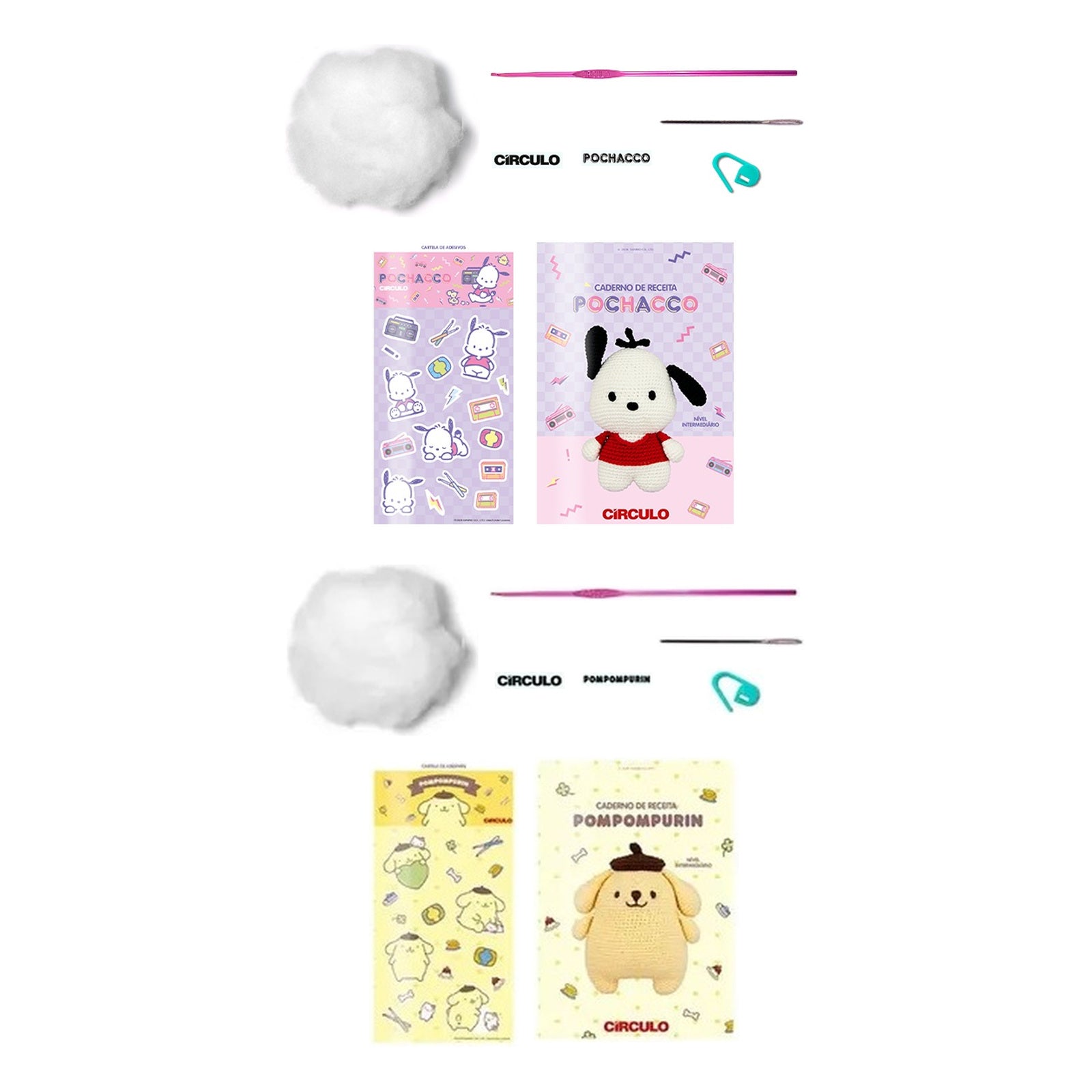 Kit 2 Amigurumis Pochacco Pompompurin Sanrio Círculo