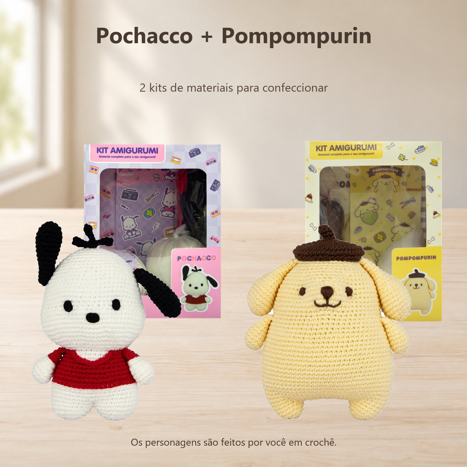 Kit 2 Amigurumis Pochacco Pompompurin Sanrio Círculo