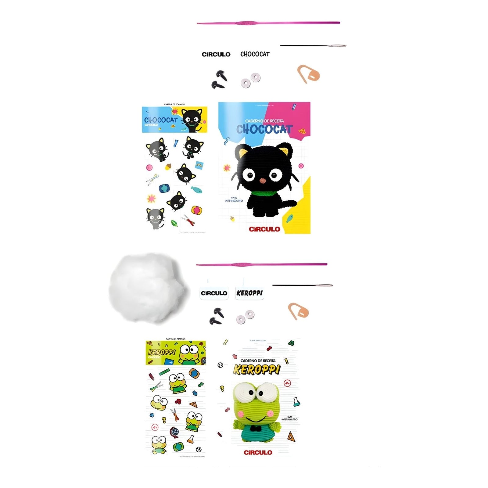 Kit 2 Amigurumis Chococat Keroppi Sanrio Círculo