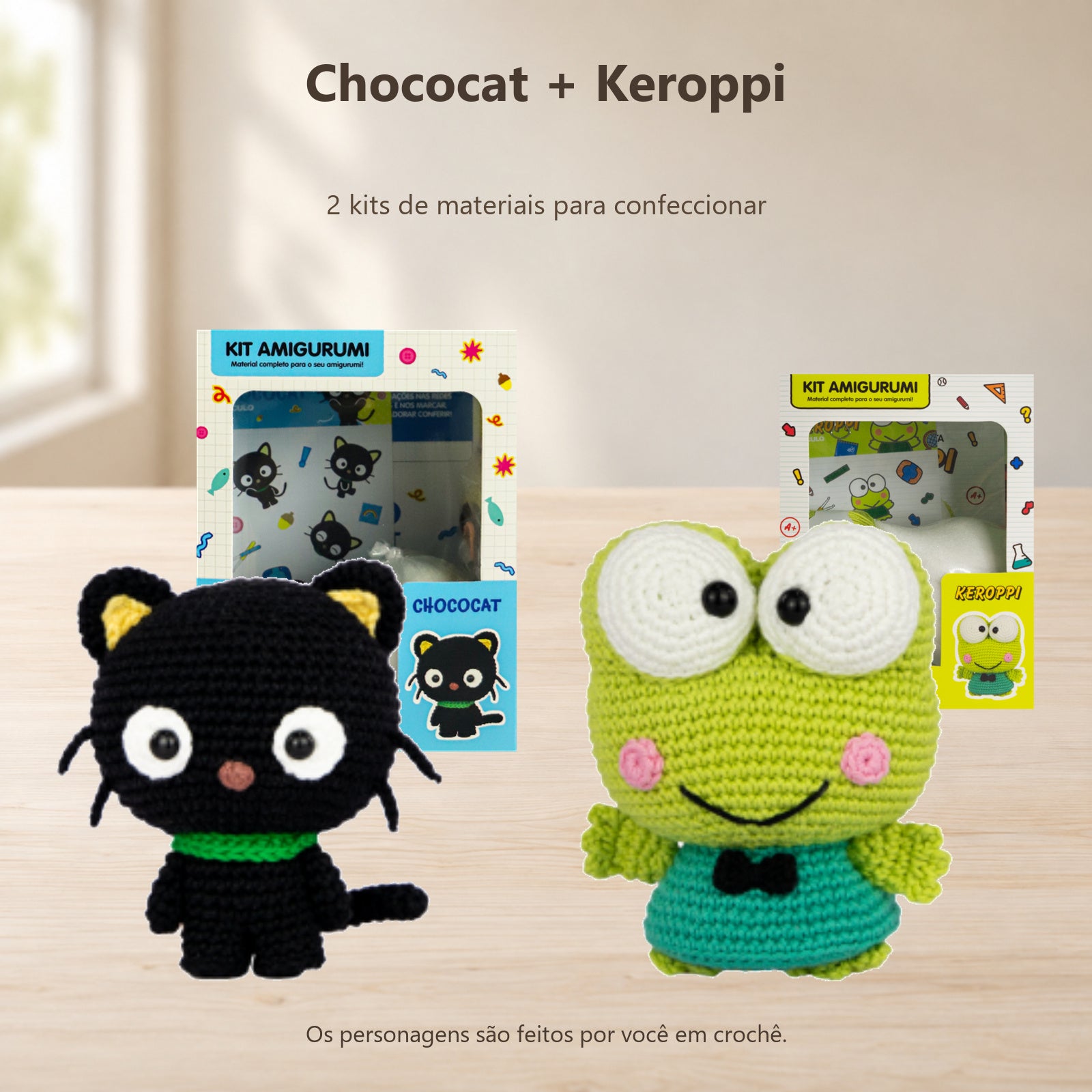 Kit 2 Amigurumis Chococat Keroppi Sanrio Círculo