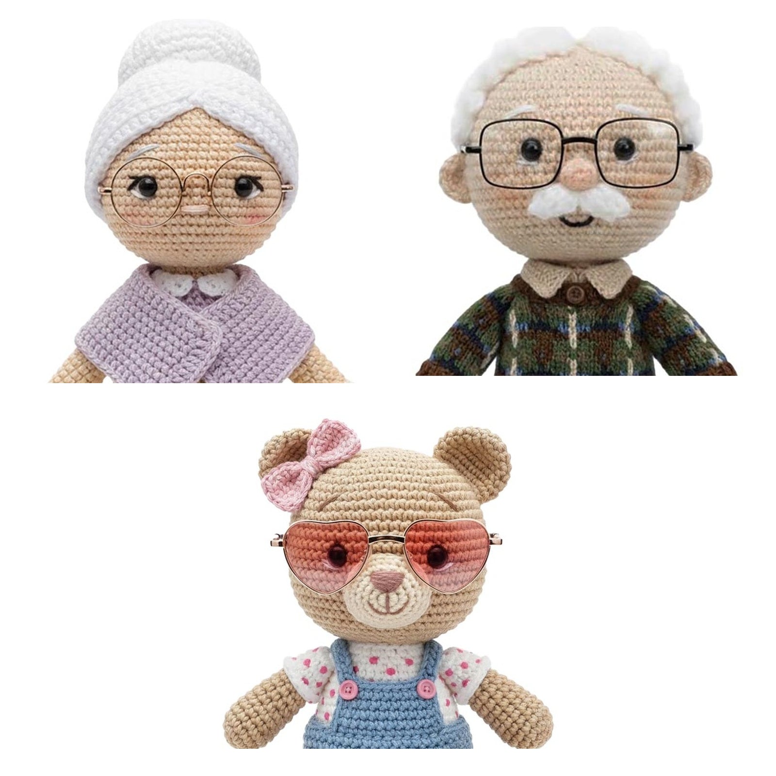 Kit 3 Óculos Amigurumi Dourado Preto Rosê Coração