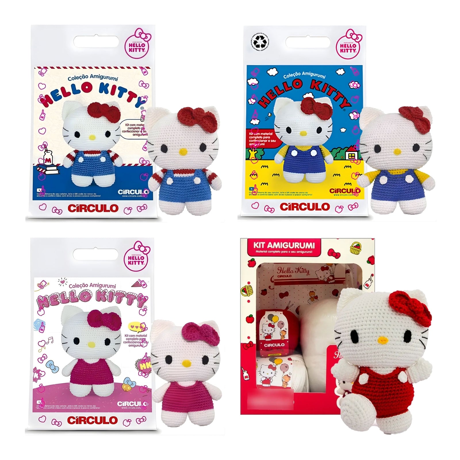 Kit 4 Hello Kitty Amigurumi Looks para Crochê Círculo