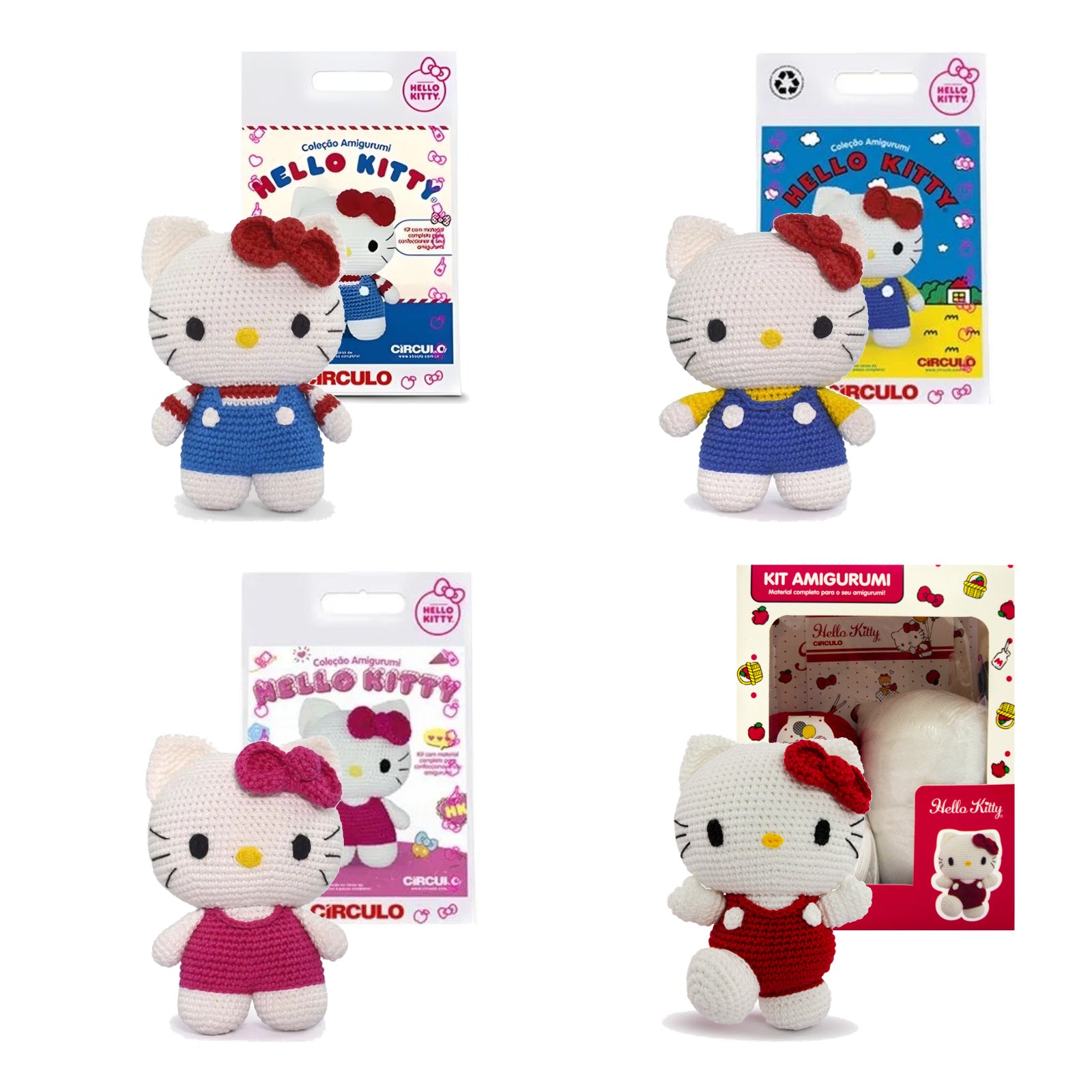 Kit 4 Hello Kitty Amigurumi Looks para Crochê Círculo