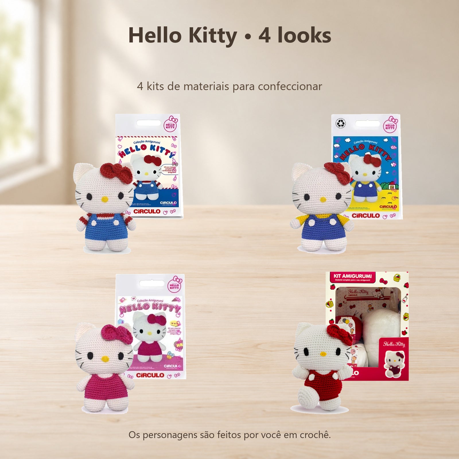 Kit 4 Hello Kitty Amigurumi Looks para Crochê Círculo