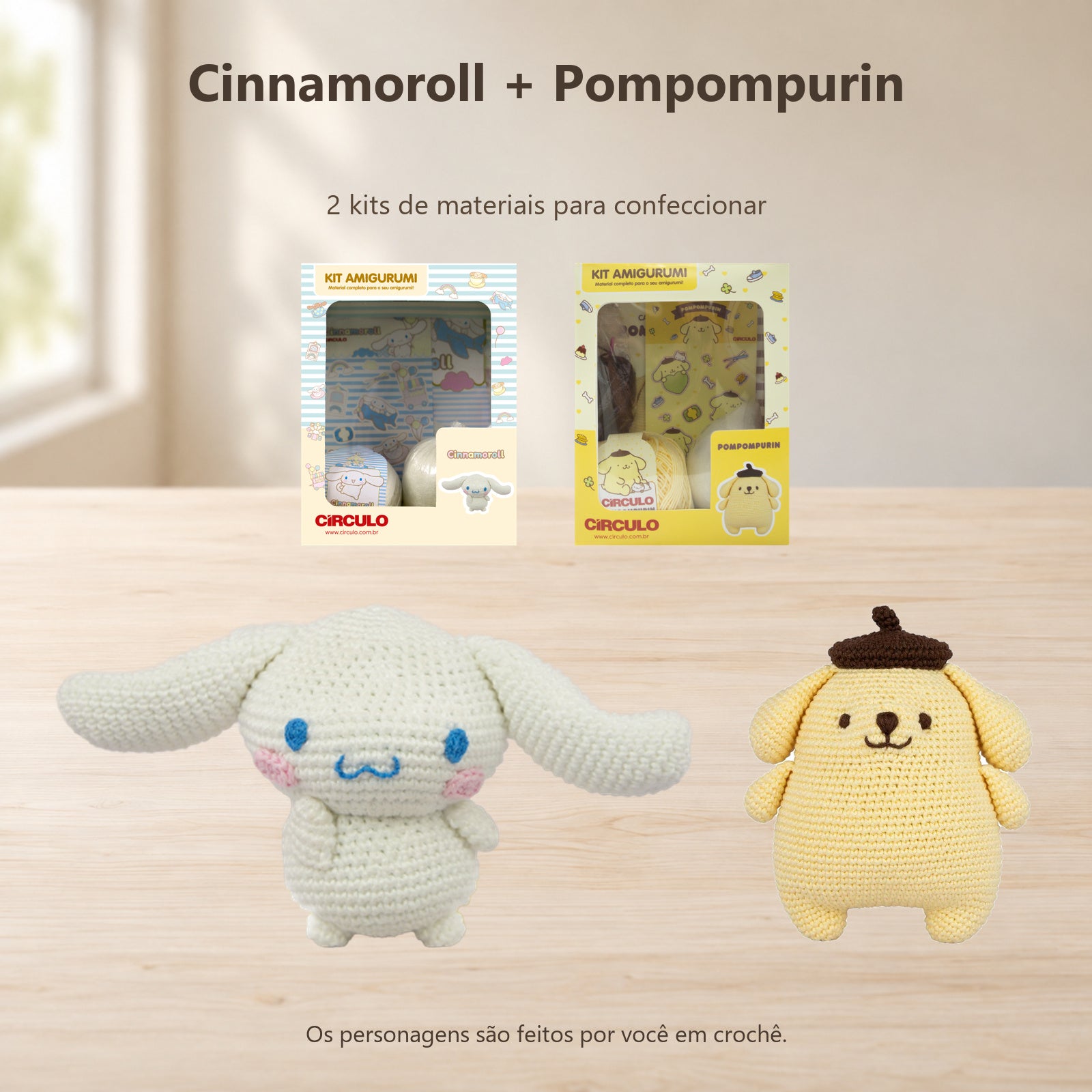 Kit 2 Amigurumis Cinnamoroll Pompompurin Círculo