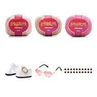 Kit Amigurumi 3 Novelos Macadâmia, Chantilly e Chiclete 125g e Acessórios