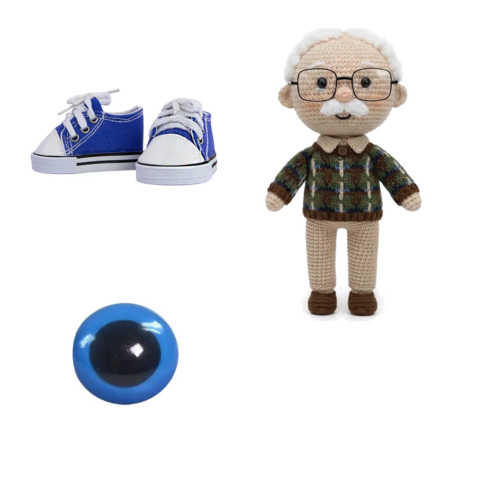 Kit Amigurumi 3 Novelos Amêndoa, Brigadeiro e Azul Candy 125g e Acessórios