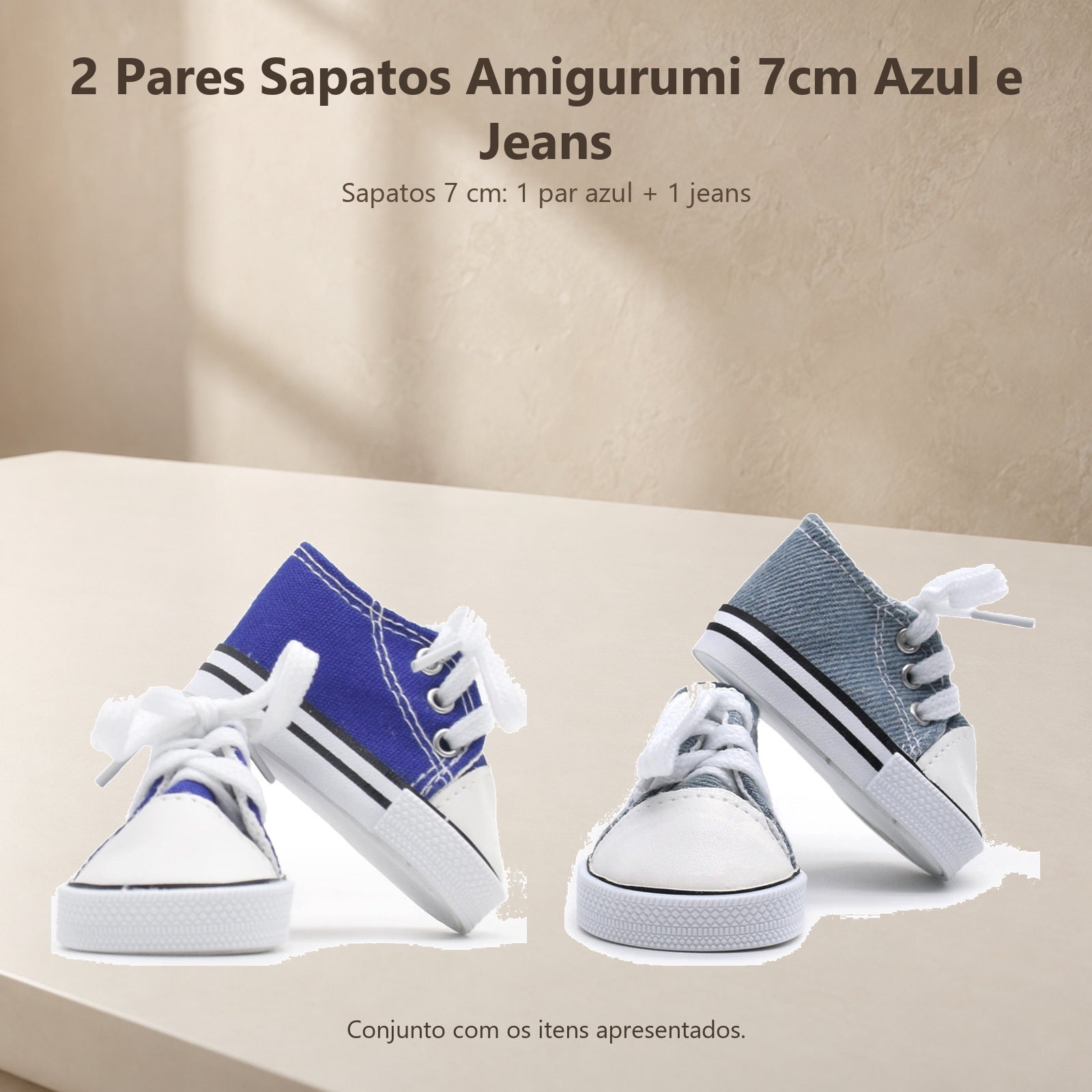 Kit 2 Pares Sapatos Amigurumi Azul Jeans 7cm Círculo