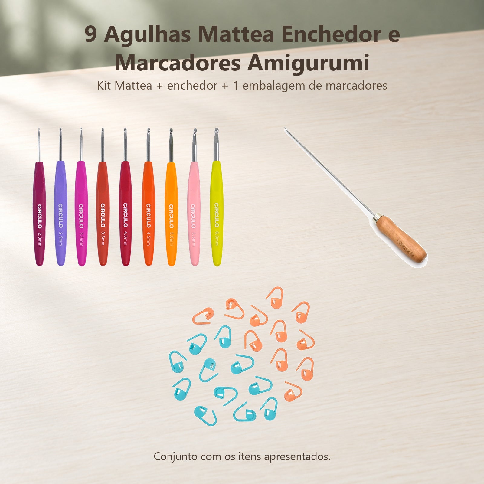 Kit 9 Agulhas Mattea Enchedor Marcadores Amigurumi