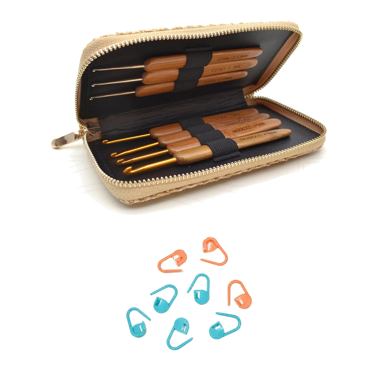 Kit 6 Agulhas Cabo Bambu Crochê com Marcadores