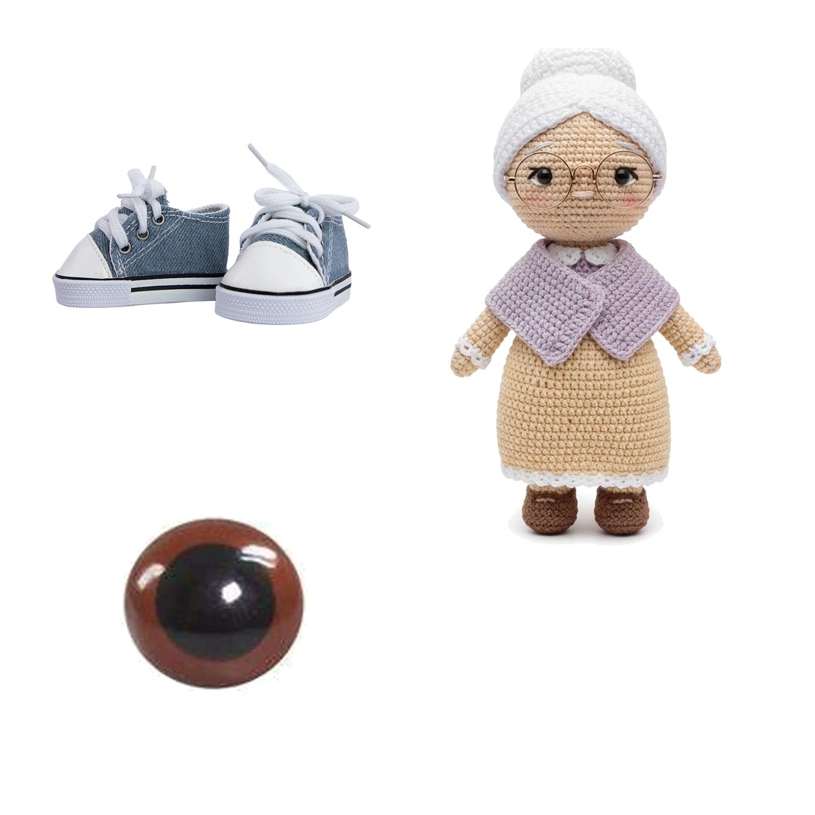 Kit Amigurumi 3 Novelos Castanha, Natural e Índigo 125g e Acessórios