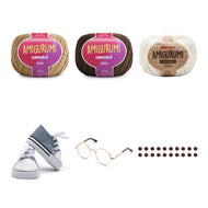 Kit Amigurumi 3 Novelos Caramelito, Brownie e Natural 125g e Acessórios