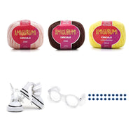 Kit Amigurumi 3 Novelos Macadâmia, Brigadeiro e Amarelo Candy 125g e Acessórios