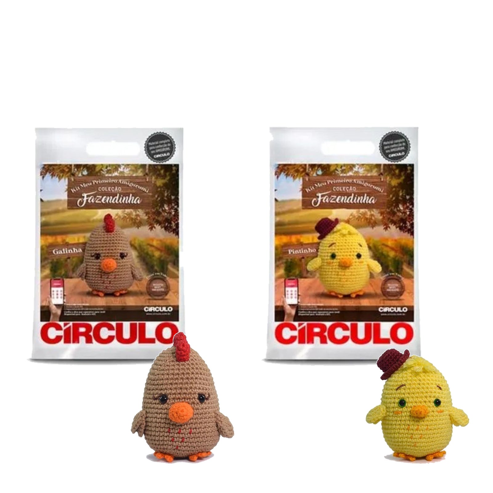 Kit Amigurumi Galinha e Pintinho Fazendinha Círculo