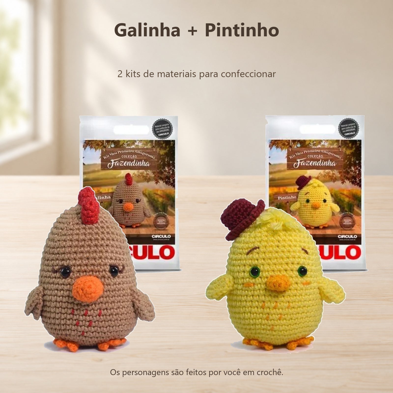 Kit Amigurumi Galinha e Pintinho Fazendinha Círculo