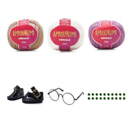Kit Amigurumi 3 Novelos Amêndoa, Branco e Violeta 125g e Acessórios