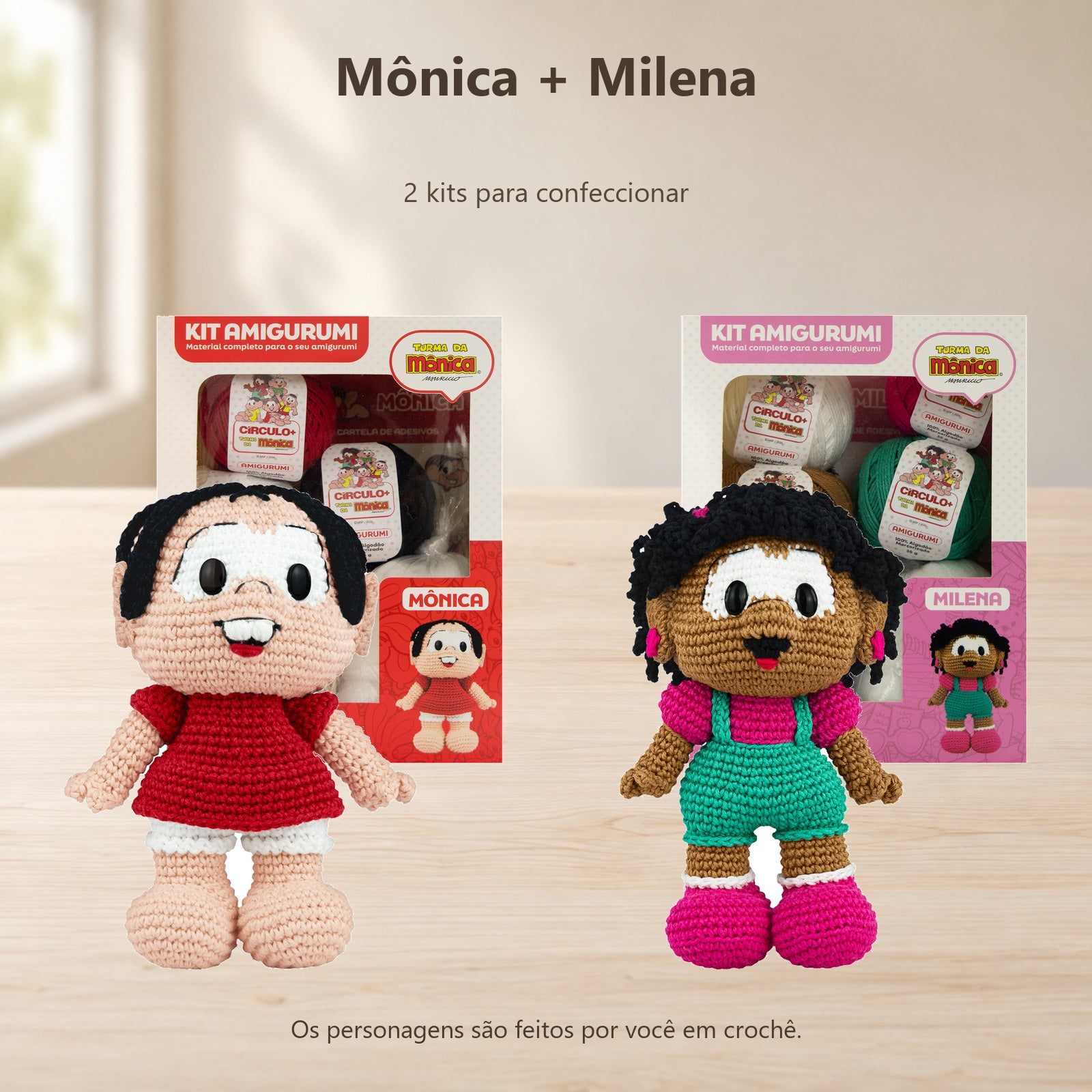 Kit Crochê 2 Amigurumis Mônica e Milena Círculo