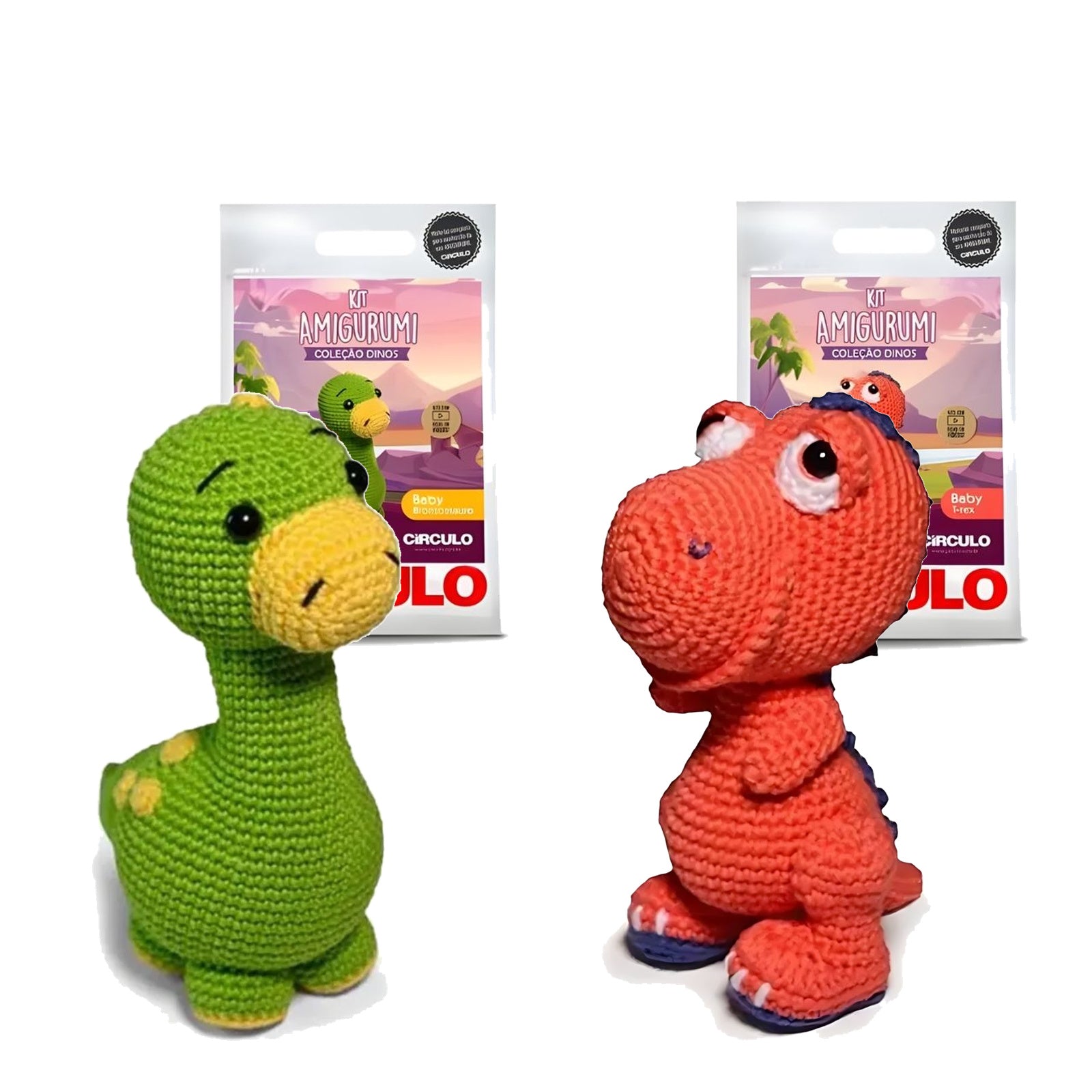 Kit 2 Amigurumis Dinos Brontossauro T-rex Círculo