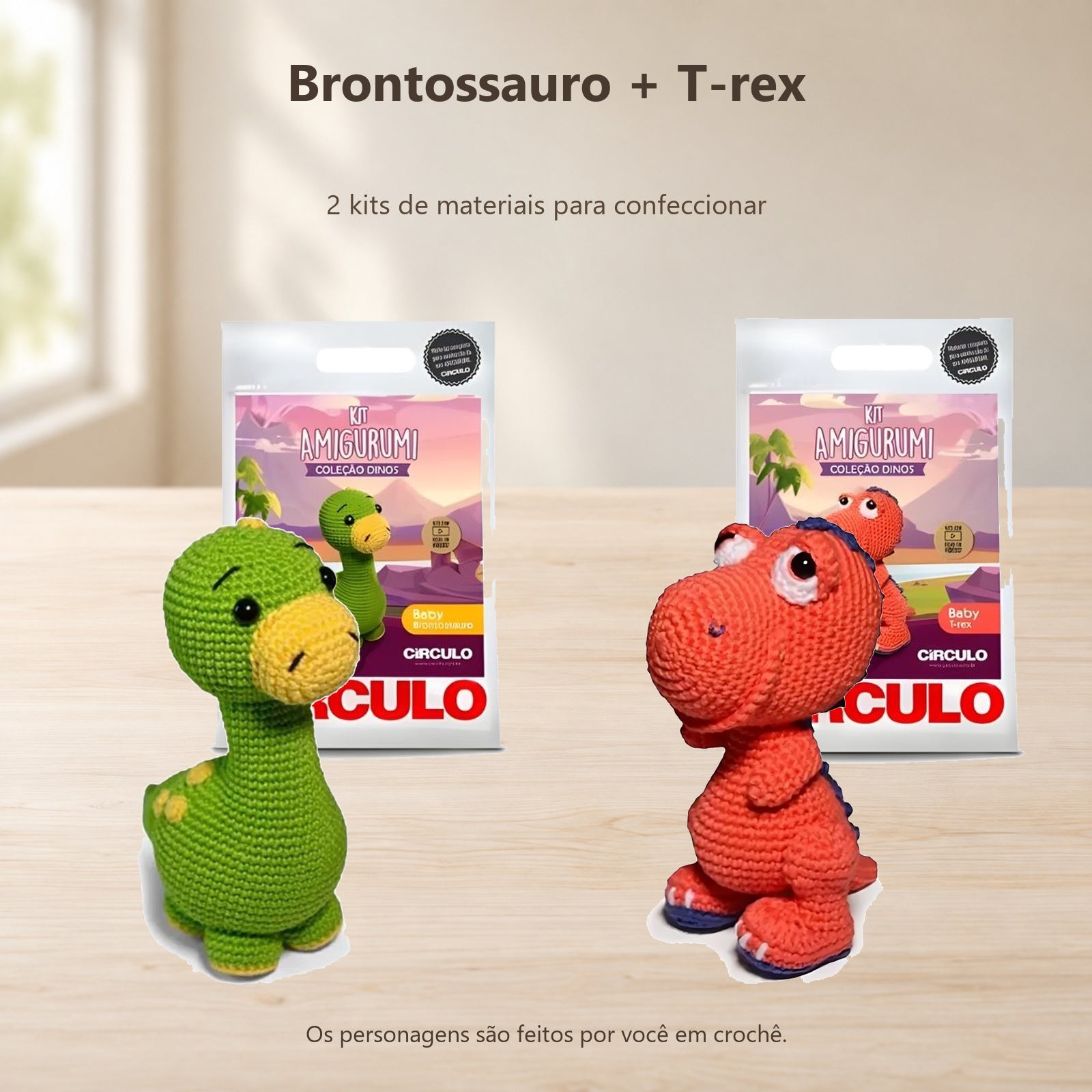 Kit 2 Amigurumis Dinos Brontossauro T-rex Círculo