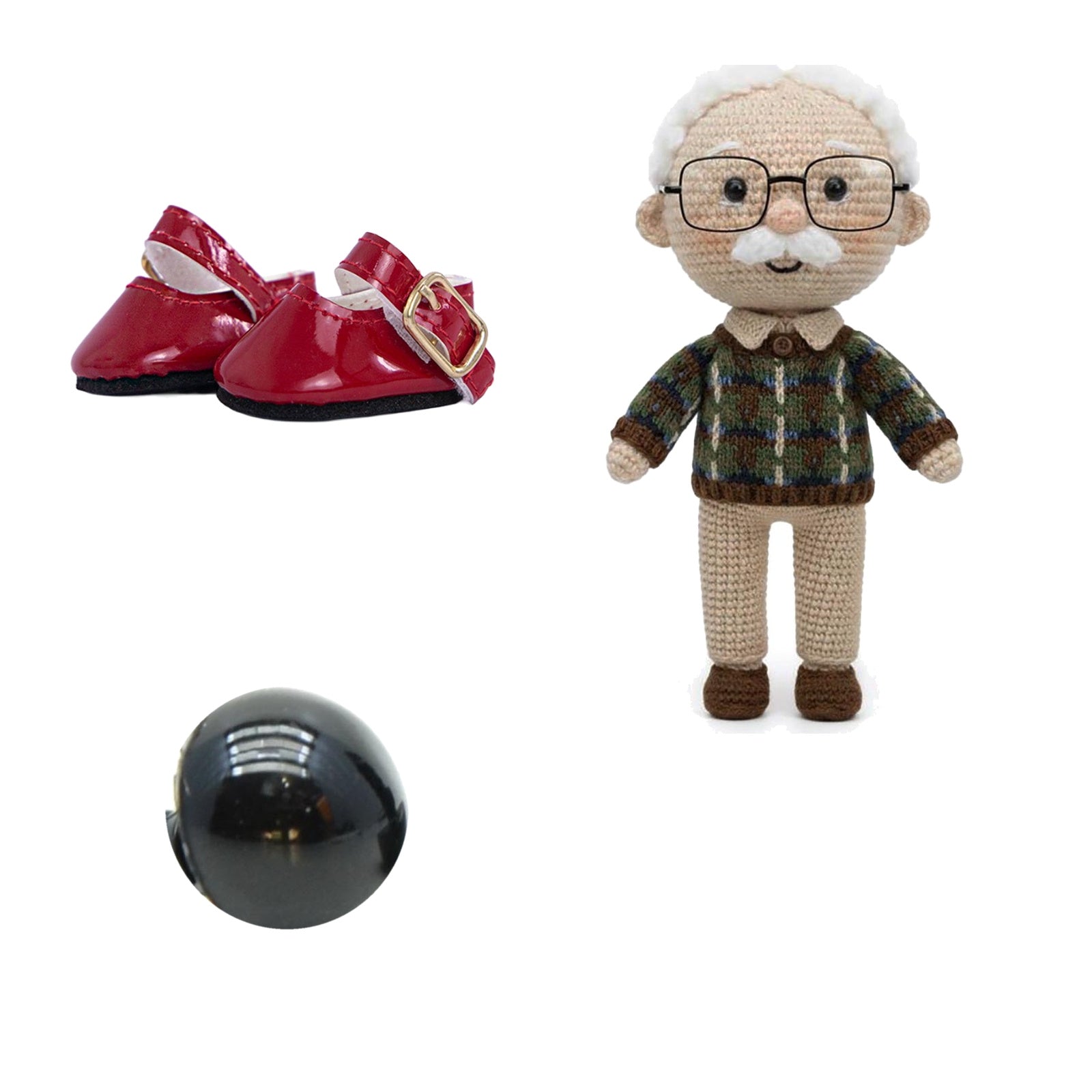 Kit Amigurumi 3 Novelos Macadâmia, Preto e Rubi 125g e Acessórios