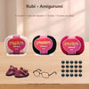 Kit Amigurumi 3 Novelos Macadâmia, Preto e Rubi 125g e Acessórios