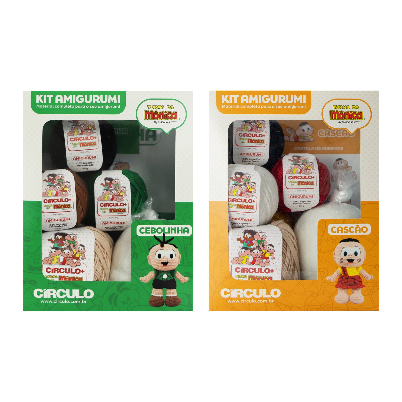 Kit Crochê 2 Amigurumis Cebolinha e Cascão Círculo