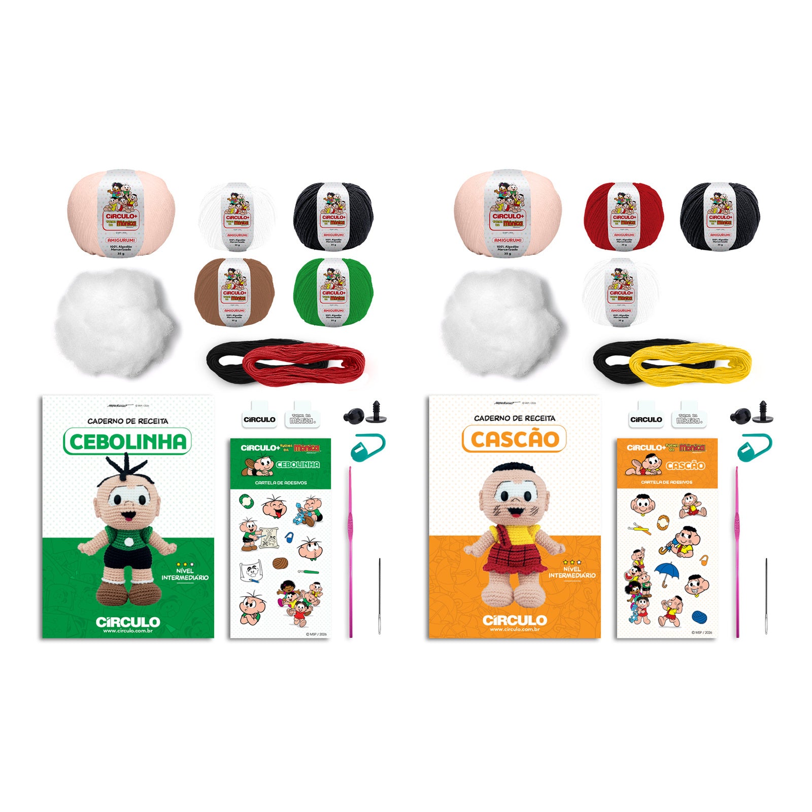 Kit Crochê 2 Amigurumis Cebolinha e Cascão Círculo