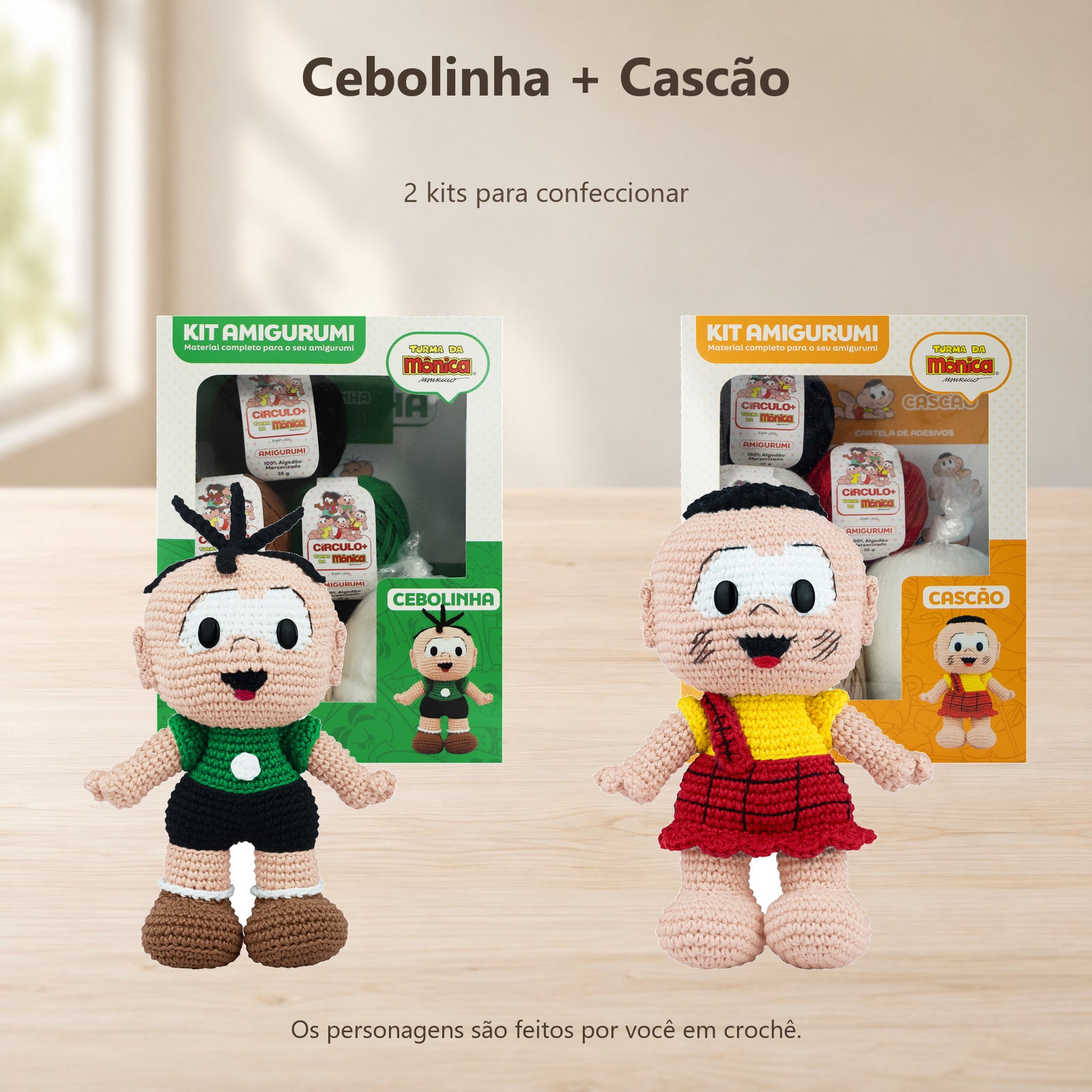 Kit Crochê 2 Amigurumis Cebolinha e Cascão Círculo