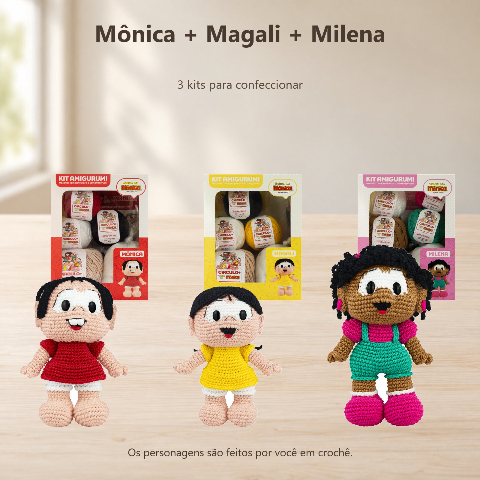 Kit 3 Amigurumis Mônica Magali Milena Crochê Círculo