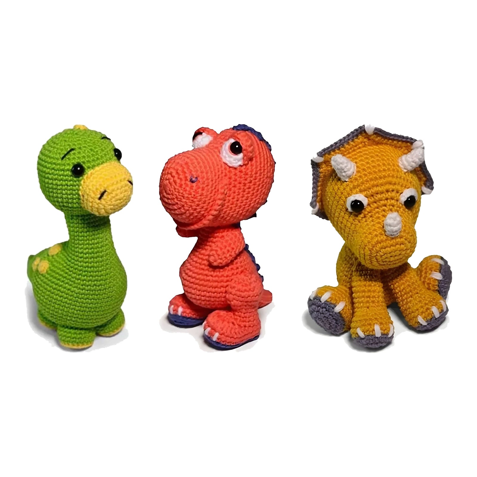 Kit 3 Dinos Amigurumi Brontossauro T-rex Triceratops