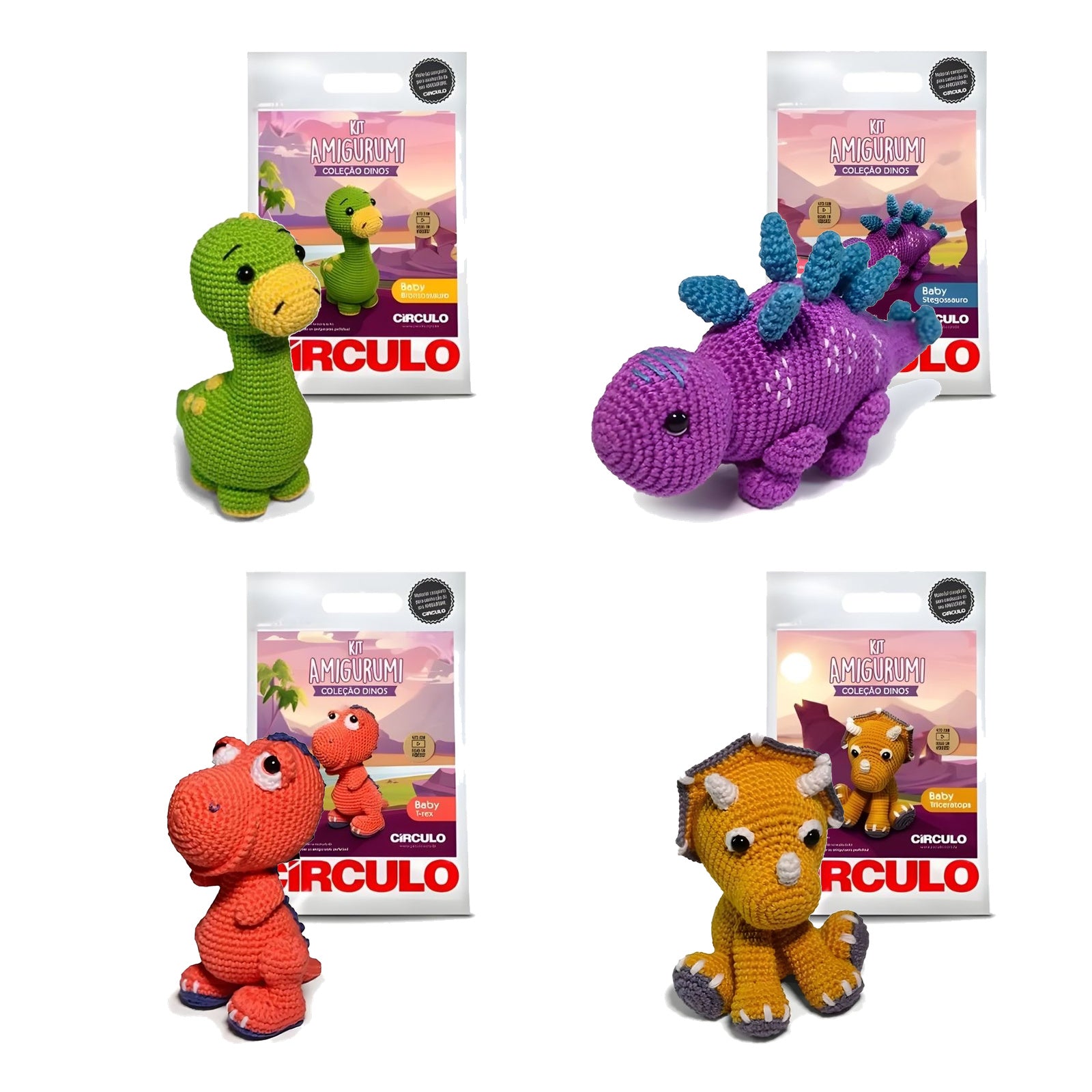Kit 4 Dinossauros Amigurumi Círculo para Crochê
