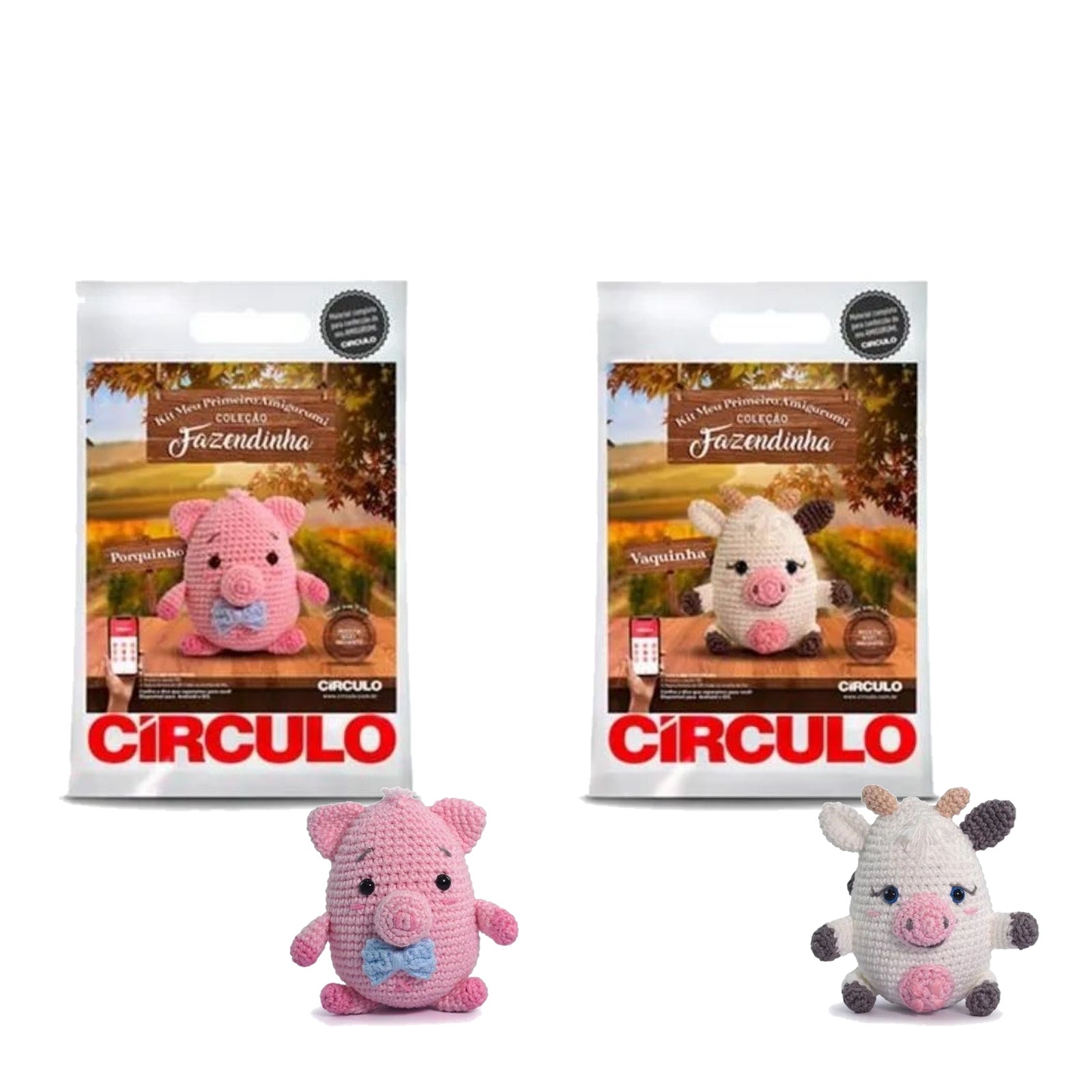 Kit Amigurumi Porquinho Vaquinha Fazendinha Círculo