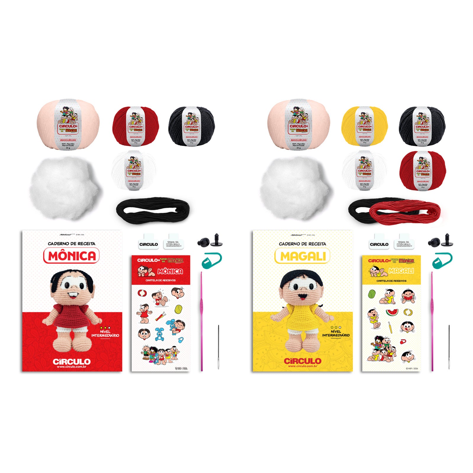 Kit Crochê 2 Amigurumis Mônica e Magali Círculo