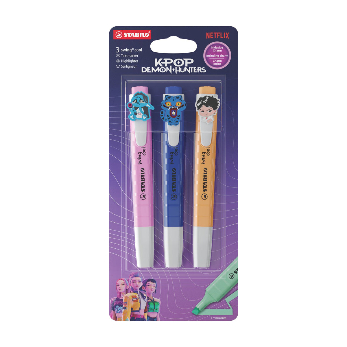 Estojo Marca-texto Swing Cool Guerreiras do K-pop 1-4mm 3 Cores - Stabilo