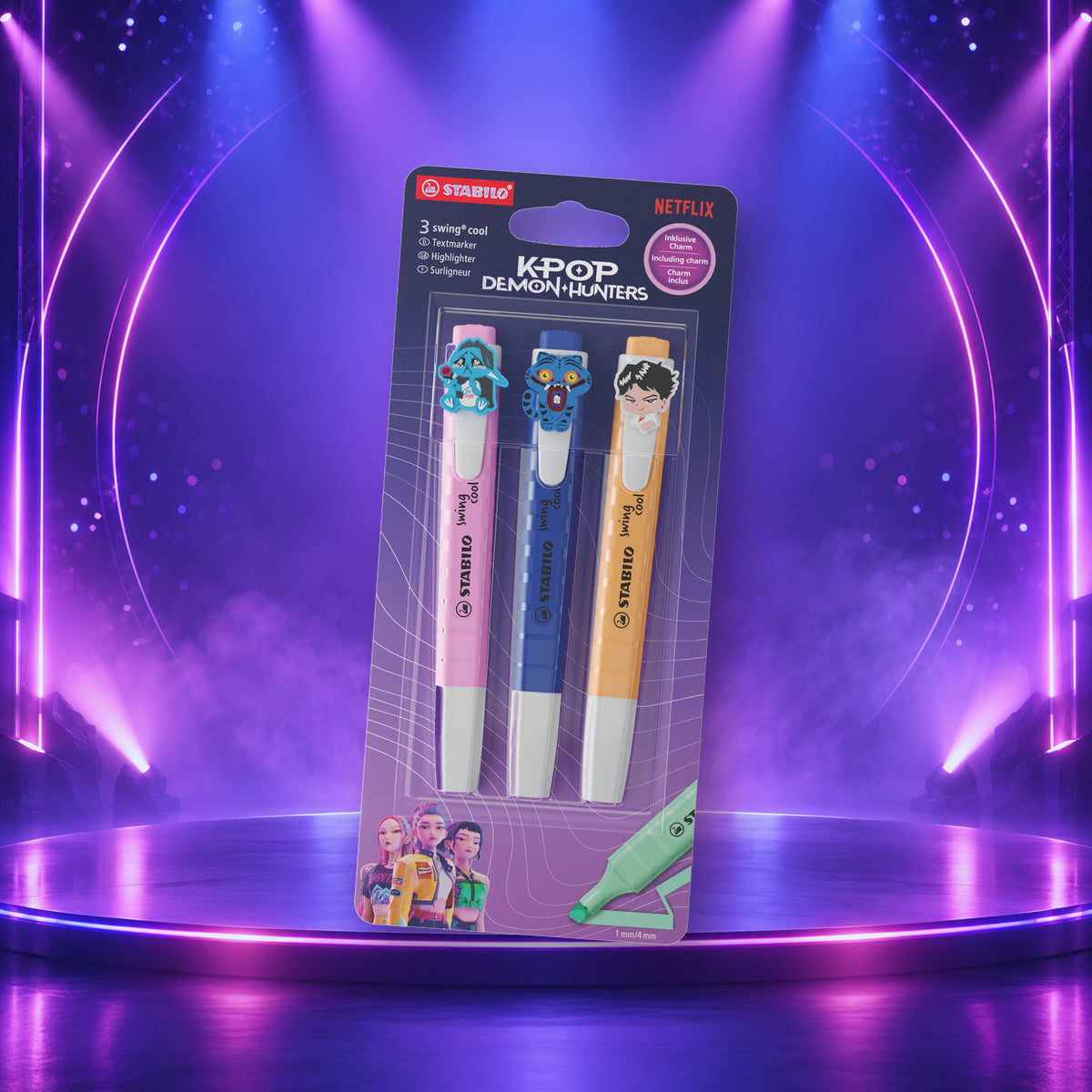 Estojo Marca-texto Swing Cool Guerreiras do K-pop 1-4mm 3 Cores - Stabilo