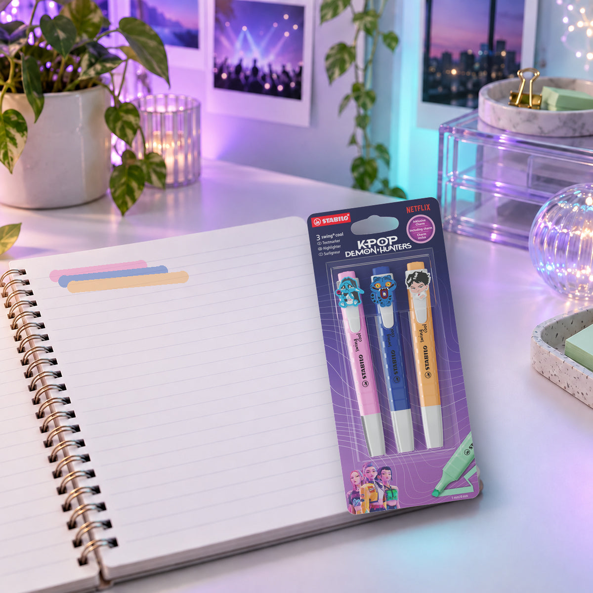 Estojo Marca-texto Swing Cool Guerreiras do K-pop 1-4mm 3 Cores - Stabilo