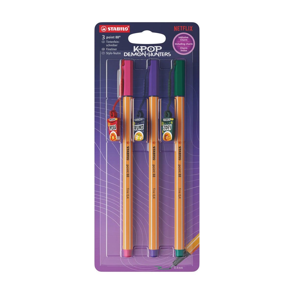 Estojo Canetas Fineliner Point 88 Guerreiras do K-pop 0,4mm 3 Cores - Stabilo