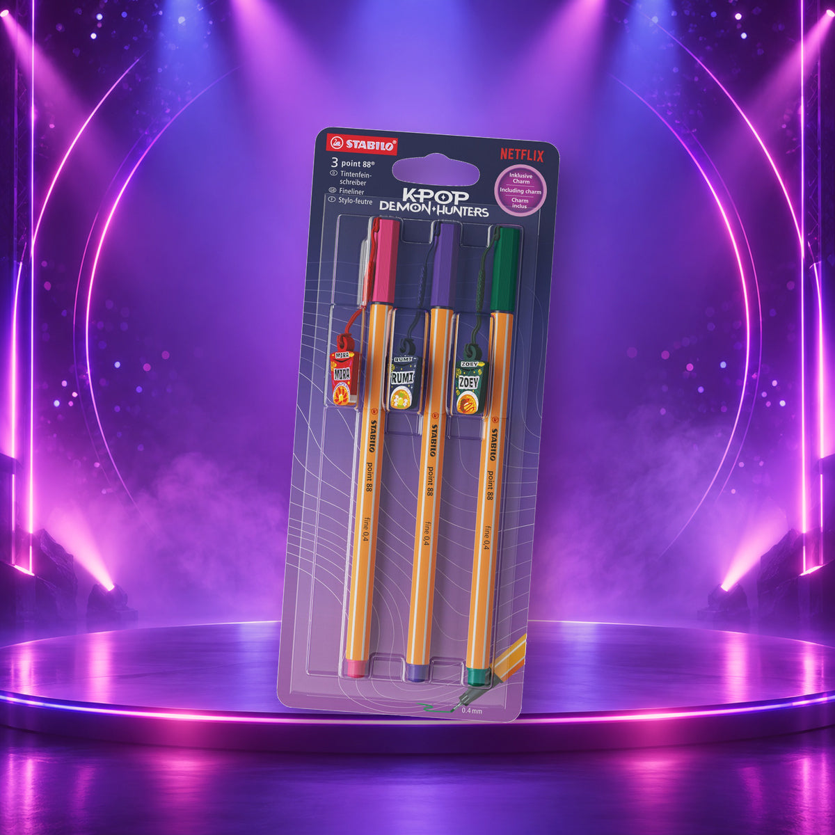 Estojo Canetas Fineliner Point 88 Guerreiras do K-pop 0,4mm 3 Cores - Stabilo