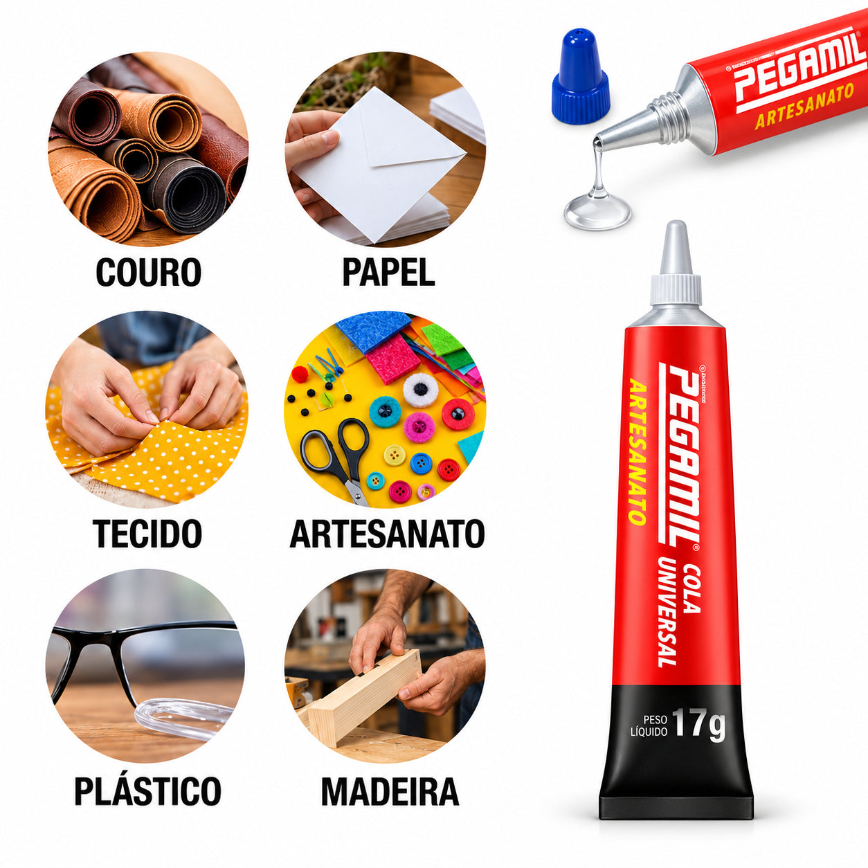 Caixa 18 Colas Universais Pegamil 17g para Artesanato