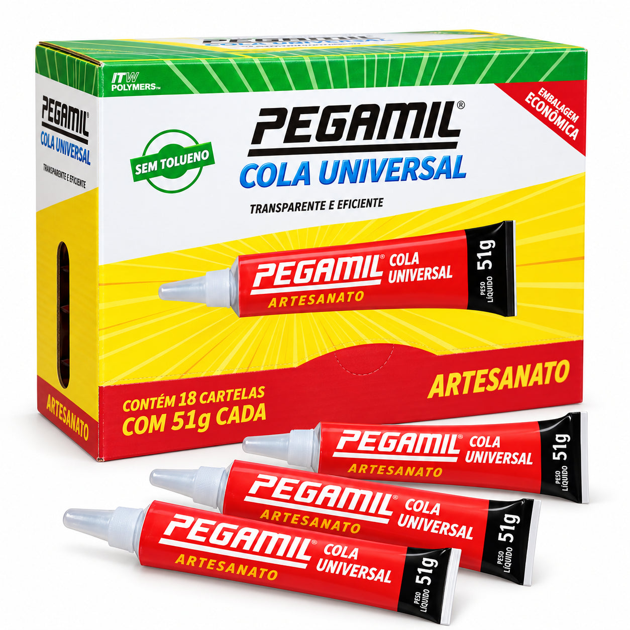 Caixa 18 Colas Universais Pegamil 17g para Artesanato
