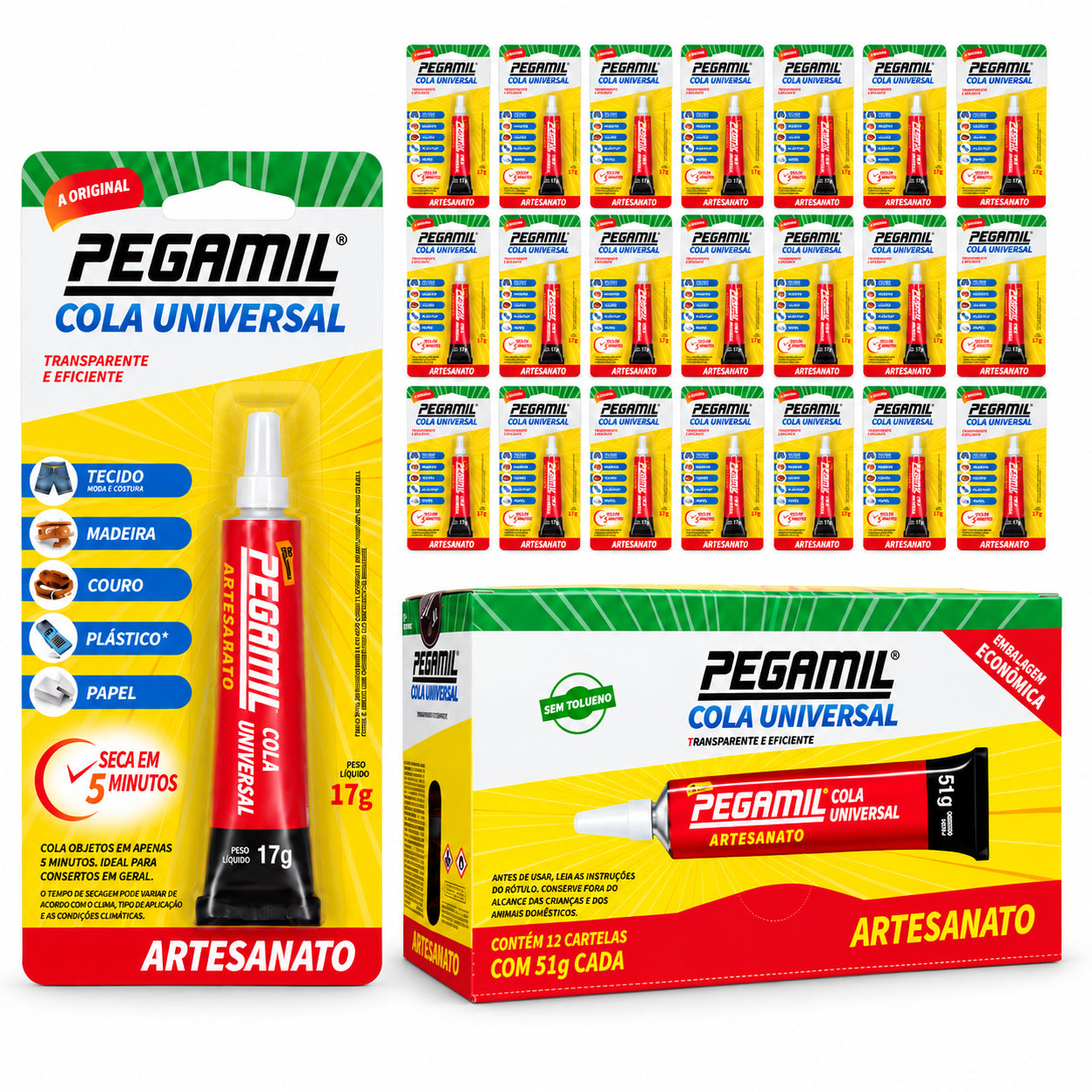 Caixa 24 Colas Universais Pegamil 17g para Artesanato