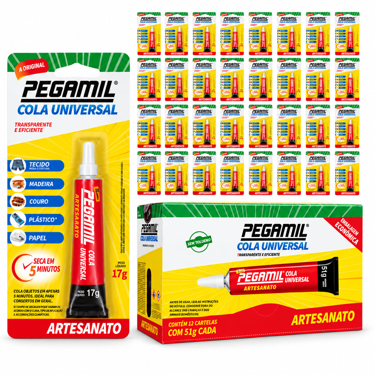 Caixa 36 Colas Universais Pegamil 17g para Artesanato