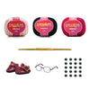 Kit Amigurumi 3 Novelos Macadâmia, Preto e Rubi 125g com Agulha Alumínio Dupla 2,0 e 2,5mm e Acessórios Círculo