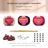 Kit Amigurumi 3 Novelos Macadâmia, Preto e Rubi 125g com Agulha Alumínio Dupla 2,0 e 2,5mm e Acessórios Círculo