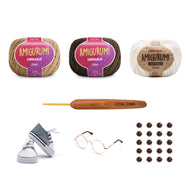 Kit Amigurumi 3 Novelos Caramelito, Brownie e Natural 125g com Agulha Cabo Bambu Duna 2,5mm e Acessórios Círculo