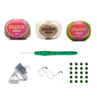 Kit Amigurumi 3 Novelos Castanha, Natural e Pistache 125g com Agulha Soft Aroma Maçã Verde 2,5mm e Acessórios Círculo