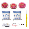 Kit Amigurumi 3 Novelos Macadâmia Chantilly e Chiclete 125g com Agulha Soft Amigurumi 2,5mm Acessórios e Enchimento 100g