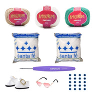 Kit Amigurumi 3 Novelos Porcelana, Branco e Tiffany 125g com Agulha Plástico Matte 2,5mm, Acessórios e Enchimento 100g