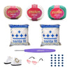 Kit Amigurumi 3 Novelos Porcelana, Branco e Tiffany 125g com Agulha Plástico Matte 2,5mm, Acessórios e Enchimento 100g